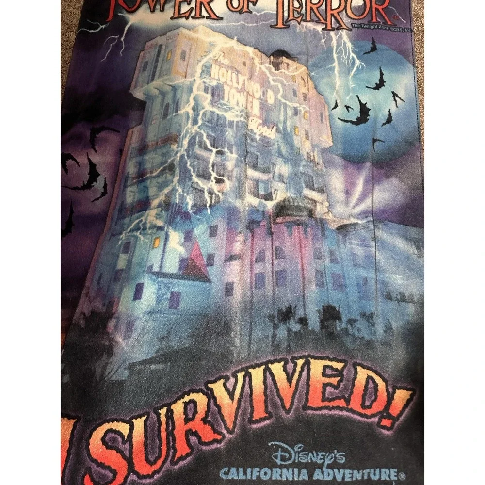 Disney Twilight Zone Tower Of Terror I Survived Beach Towel 30x60 DCA Disneyland